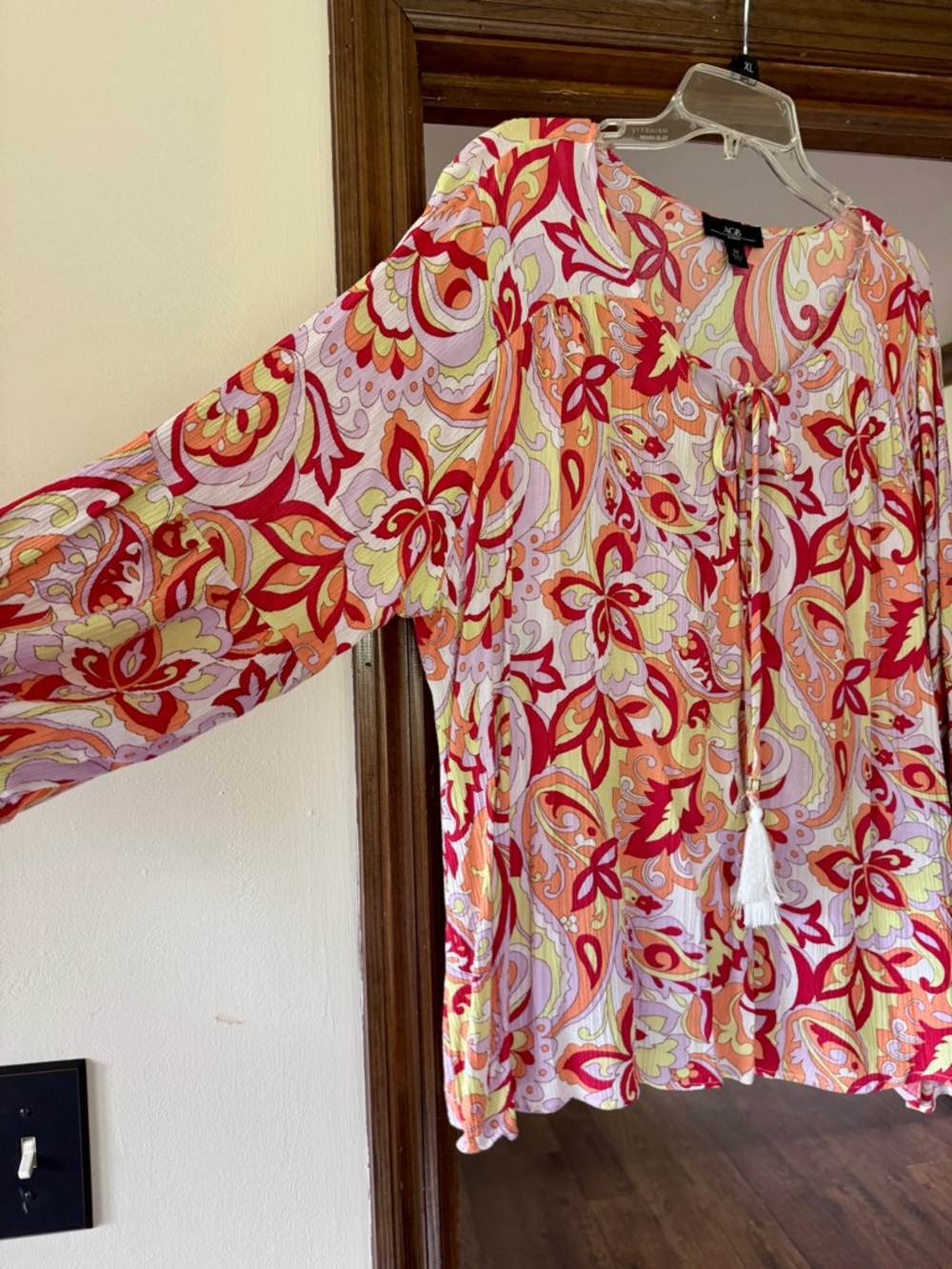 AGB Floral Paisley Tie-Front Tunic in Red, Orange & Yellow - Picture 4 of 11